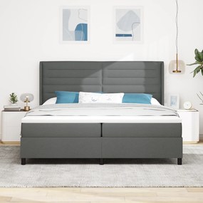 vidaXL Κρεβάτι Box Spring με Στρώμα Σκούρο Γκρι 200x200 εκ. Υφασμάτινο