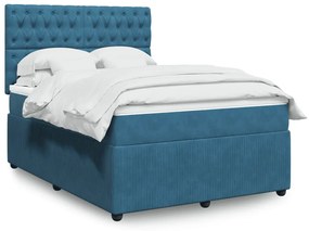 Κρεβάτι Boxspring με Στρώμα Σκούρο Μπλε 140x190 εκ. Βελούδινο