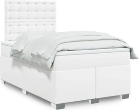 vidaXL Κρεβάτι Boxspring με Στρώμα Λευκό 120x200εκ.από Συνθετικό Δέρμα