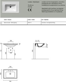 GSI Classic 8787 75x50 - Κρεμαστος Νιπτήρας Μπάνιου