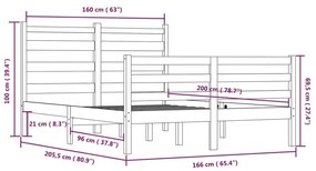 Πλαίσιο Κρεβατιού Λευκό 160 x 200 εκ. από Μασίφ Ξύλο Πεύκου - Λευκό