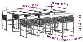 vidaXL Σετ Τραπεζαρίας Κήπου 9 τεμ. Γκρι Συνθ. Ρατάν με Μαξιλάρια