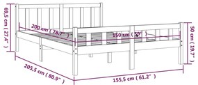 Πλαίσιο Κρεβατιού Γκρι 150 x 200 εκ. Μασίφ Ξύλο King Size - Γκρι