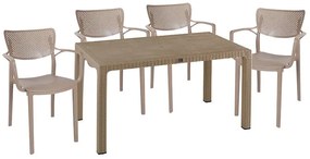 Τραπεζαρία κήπου Explore-Frontline pakoworld σετ 5τεμ PP cappuccino 150x90x73,5εκ.