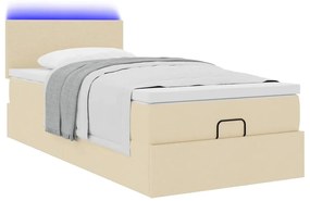 vidaXL Οθωμανικό κρεβάτι με στρώμα & LEDs Cream 90x200 cm Ύφασμα