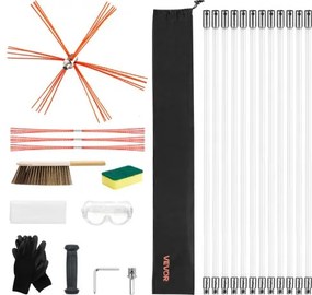 VEVOR Chimney Sweep Kit, 12m Maximum Extendable Length Chimney Sweep, Chimneys Cleaning Kit with Bristle Replacements &amp; Goggles, 90° Bendable Fireplace Cleaning Tool, for Square, Rectangle Chimneys