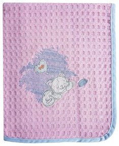Κουβέρτα Πικέ Βρεφική Γατάκι 127 Ροζ-Σιέλ DimCol Cuddle 80x110cm 100% Cotton