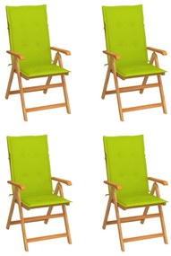Καρέκλες Κήπου 4 τεμ. Μασίφ Ξύλο Teak &amp; Φωτ. Πράσινα Μαξιλάρια - Πράσινο
