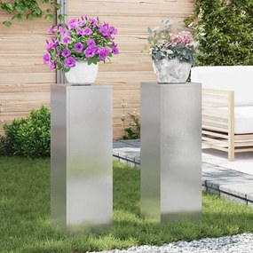 vidaXL Βάση φυτών 2 pcs Ασημί 24 x 24 x 75 εκ. Ανοξείδωτο ατσάλι