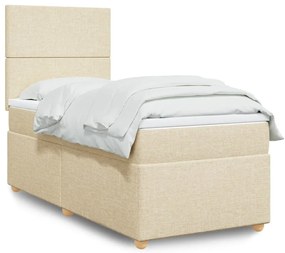 vidaXL Κρεβάτι Boxspring με Στρώμα Κρεμ 90x200 εκ.Υφασμάτινο