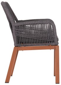 Καρέκλα - Πολυθρόνα HOWARD C5543.11 Αλουμίνιο Καφέ - Σχοινί - Μαξιλάρι Γκρί 57,5x62x84Υ εκ. 4αδα 57.5x62x84 εκ.