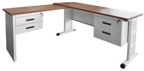 WOODWELL ΕΟ442,1ΓΡΑΦΕΙΟ Γωνία, Μέταλλο Βαφή Άσπρο, Επιφάνεια Απόχρωση Maple 140x100x60/45cm H.75/72cm ΕΟ442,1