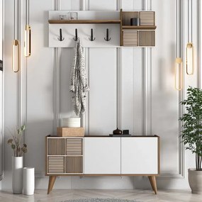 Stewehome Έπιπλο Εισόδου Λευκό με Κρεμάστρες &amp;amp; Ντουλάπι 120x35x60 cm