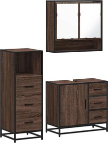 vidaXL Σετ Επίπλων Μπάνιου 3 Τεμαχίων Καφέ Δρυς από Τεχν. Ξύλο