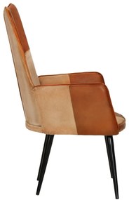 vidaXL Πολυθρόνα Καφέ και Κρεμ από Γνήσιο Δέρμα