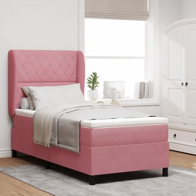 vidaXL Κρεβάτι με ελατήρια με στρώμα Ροζ 90 x 190 cm Βελούδο