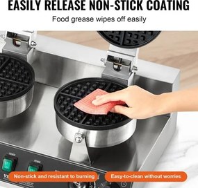VEVOR Commercial Waffle Maker Dual-Head Round Waffle Iron 2460W Non-Stick