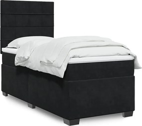 vidaXL Κρεβάτι Boxspring με Στρώμα Μαύρο 90x190 εκ. Βελούδινο