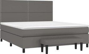 vidaXL Κρεβάτι Boxspring με Στρώμα Γκρι 180x200 εκ. Συνθετικό Δέρμα