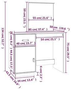 Μπουντουάρ Γκρι 95x50x134 εκ. Μασίφ Ξύλο Πεύκου - Γκρι