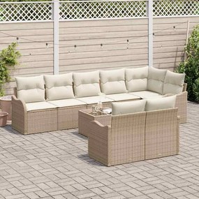 vidaXL Σετ Καναπέ Κήπου με μαξιλάρι 9 pcs Μπεζ Πολυ ράταν