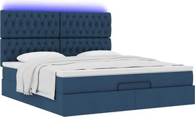 vidaXL Οθωμανικό κρεβάτι με στρώμα &amp; LEDs Μπλε 160x200cm ύφασμα