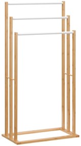 HOMCOM Βάση Πετσετών από Μπαμπού. Σχεδιασμός 3 επιπέδων, 3 ράβδοι πετσετών 48 cm x 25,8 cm x 94 cm, Φυσικό + Λευκό