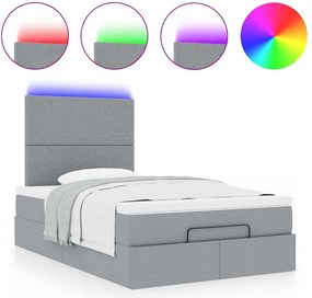 vidaXL Οθωμανικό κρεβάτι με στρώμα &amp; LEDs Ανοιχτό γκρι Ύφασμα