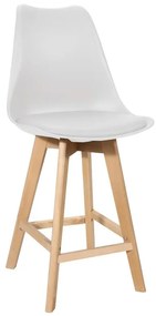 Σκαμπό μπαρ Gaston λευκό pp-pu και ξύλινο πόδι σε φυσική απόχρωση 48.5x56x104εκ 49x56x112 εκ.