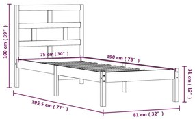 Πλαίσιο Κρεβατιού 75 x 190 εκ. από Μασίφ Ξύλο Small Single - Καφέ