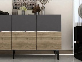 Stewehome Κονσόλα Ανθρακί Καρυδί Ασημί 150x40x80 cm