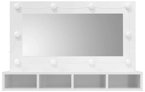 vidaXL Έπιπλο Καθρέπτη με LED Γυαλιστερό Λευκό 90 x 31,5 x 62 εκ.