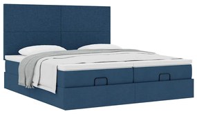 vidaXL Οθωμανικό κρεβάτι με στρώματα μπλε 200x200cm ύφασμα