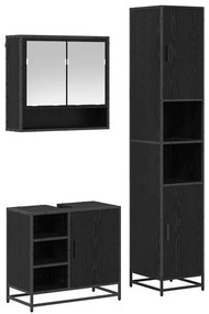 vidaXL Σετ Επίπλων Μπάνιου με ράφι 3 pcs Μαύρη Οξυά Επεξεργασμένο ξύλο