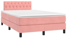 vidaXL Κρεβάτι Boxspring με Στρώμα Ροζ 120x200 εκ. Βελούδινο