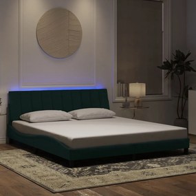 vidaXL Πλαίσιο Κρεβατιού με LED Σκούρο Πράσινο 180x200 εκ. Βελούδινο