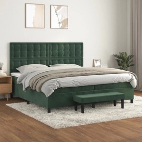 Κρεβάτι Boxspring με Στρώμα Σκούρο Πράσινο 200x200εκ. Βελούδινο - Πράσινο