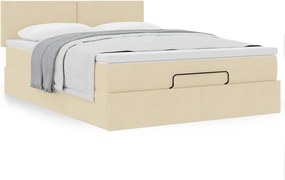 vidaXL Οθωμανικό κρεβάτι με στρώμα Cream 140x200cm ύφασμα