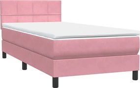 vidaXL Κρεβάτι Boxspring με Στρώμα &amp; LED Ροζ 80x220 εκ. Βελούδινο