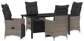 vidaXL Σέτ φαγητού για κήπο με μαξιλάρι 5 pcs Γκρι συνθετικό ρατάν