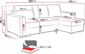 Γωνιακός καναπές Latte-Ekrou - 242.00Χ156.00Χ88.00cm