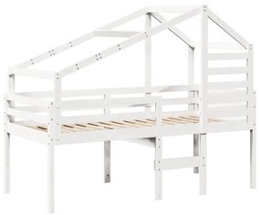 vidaXL Κρεβάτι Υπερυψωμένο με Οροφή Λευκό 90x190 εκ. Μασίφ Ξύλο Πεύκου