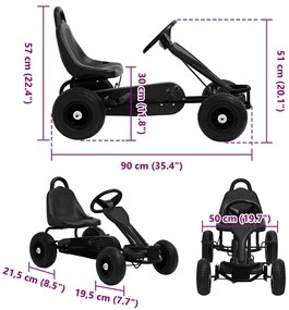 vidaXL Go Kart με Πετάλια και Λάστιχα Πεπιεσμένου Αέρα Μαύρο