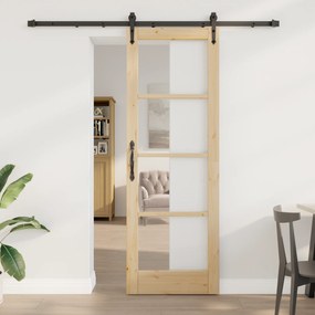 vidaXL Συρόμενη Πόρτα με Σετ Εξαρτημάτων 73.5x211 εκ. Μασίφ Ξύλο Πεύκου