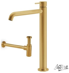 La Torre ELLE 316 Gold Brushed PVD ΣΕΤ Σιφών με αποσπώμενο πώμα καθαρισμού+Μπαταρία Νιπτήρος υψηλή