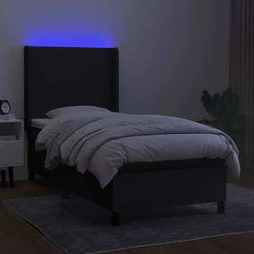 vidaXL Κρεβάτι Boxspring με Στρώμα &amp; LED Μαύρο 90x190 εκ. Υφασμάτινο