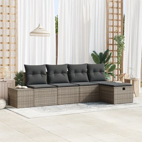 vidaXL Σετ 5 Τεμαχίων Καναπέ Κήπου με Μαξιλάρια Γκρι Πολυ Ρατάν