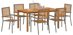 vidaXL Σέτ φαγητού για κήπο 7 pcs Γκρι Πολυ ράταν