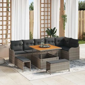 vidaXL Σετ Καναπέ Κήπου Ρυθμιζόμενο ύψος 9 pcs Γκρι συνθετικό ρατάν