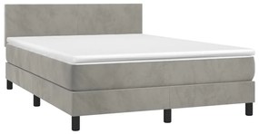 Κρεβάτι Boxspring με Στρώμα Ανοιχτό Γκρι 140x190 εκ. Βελούδινο - Γκρι